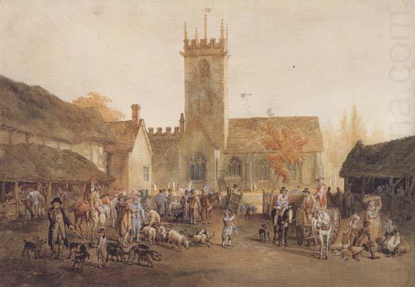 William Henry Pyne The Pig Market,Bedford with a View of St Mary's Church (mk47) china oil painting image